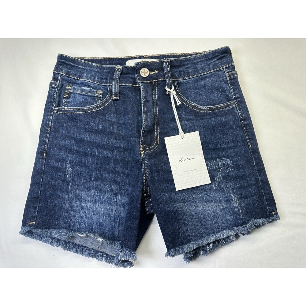 KanCan High-Rise Blue Denim Shorts Frayed Hem NWT Size 3/25‎ Cut Off Summer